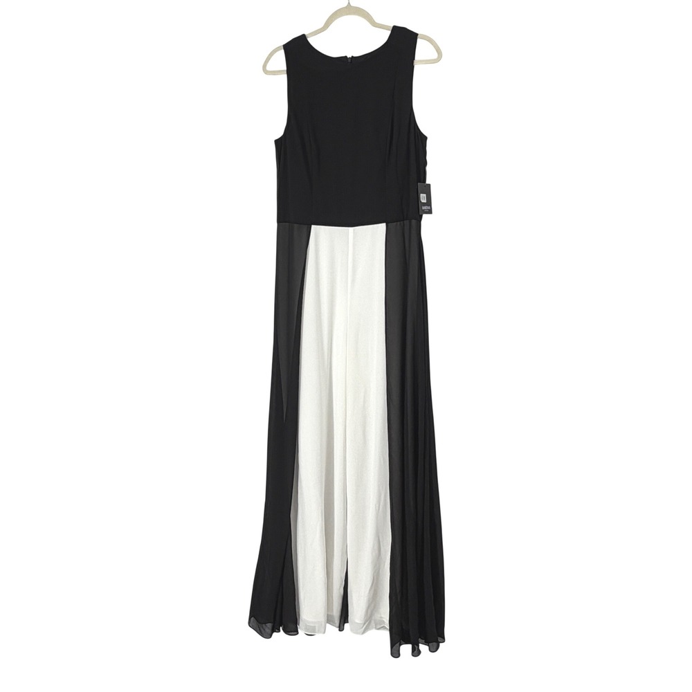 Marina Womens Black White Colorblock Sleeveless Wide Leg Jumpsuit Size 14 NWT‎
